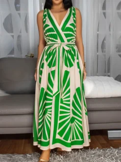 Boho Print Cross Back Maxi Dress