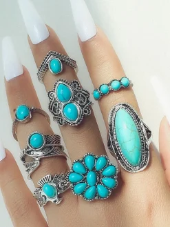 Boho Turquoise 8-Piece Ring Set