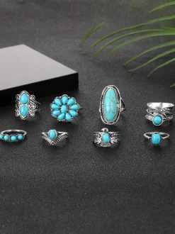 Boho Turquoise 8-Piece Ring Set