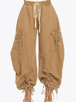 Bow Tie Elastic Waist Loose Jeans