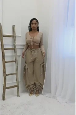 Bow Tie Elastic Waist Loose Jeans