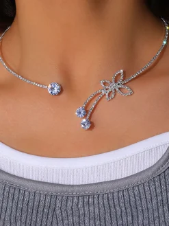 Butterfly Decoation Glitter Rhinestone Necklaces