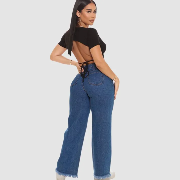 Butterfly Embroidered Wide Leg Jeans