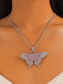 Butterfly Pendant Rhinestone Necklaces