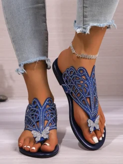 Butterfly Rhinestone Beach Flip Flops