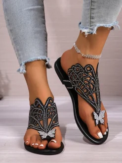 Butterfly Rhinestone Beach Flip Flops