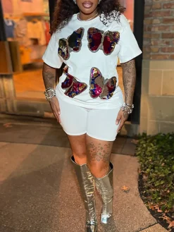 Butterfly Sequin Shorts Set