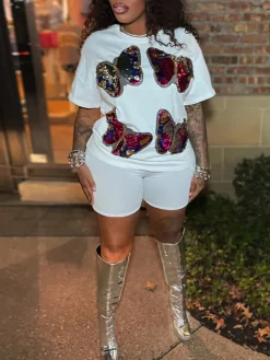 Butterfly Sequin Shorts Set