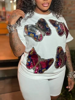 Butterfly Sequin Shorts Set