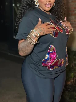 Butterfly Sequin Shorts Set