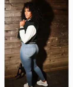 Button Down Striped Baseball Jacket