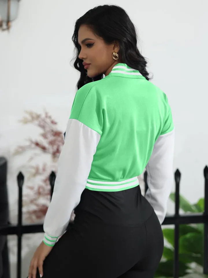 Button Down Striped Baseball Jacket