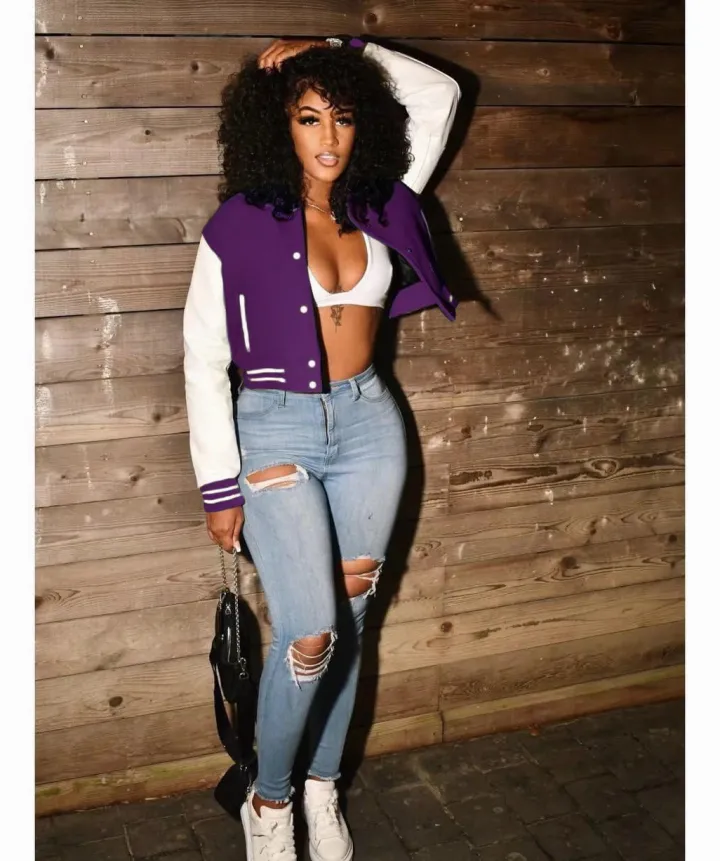 Button Down Striped Baseball Jacket