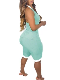 Button Down Tank Crop Top Shorts Sets