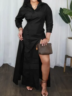 Button-Down Slit Maxi Shirt Dress