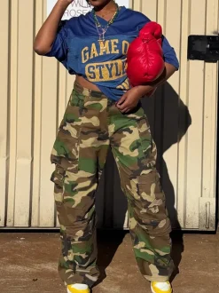 Camo Multi-Pocket Straight Cargo Pants