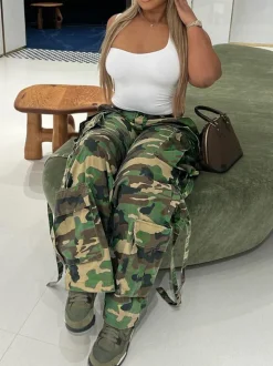 Camouflage Cargo Straight Leg Pants