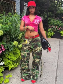 Camouflage Cargo Straight Leg Pants