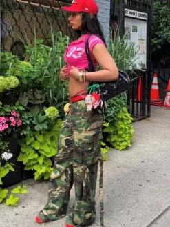 Camouflage Cargo Straight Leg Pants