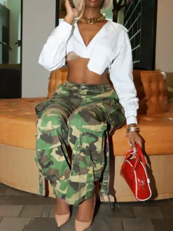Camouflage Cargo Straight Leg Pants