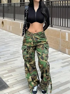 Camouflage Cargo Straight Leg Pants