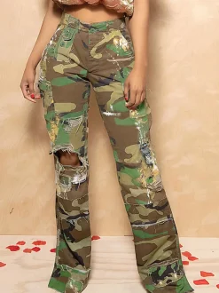 Camouflage Distressed Cargo Pants