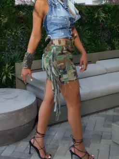 Camouflage Fringe Mini Skirt
