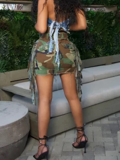 Camouflage Fringe Mini Skirt