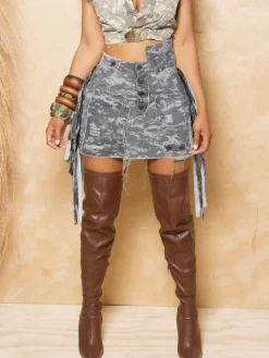 Camouflage Fringe Mini Skirt