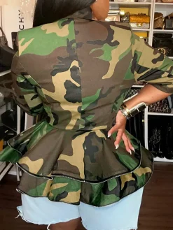 Camouflage Print Double Breasted Blazer Jacket