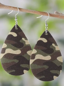 Camouflage PU Leather Teardrop Earrings