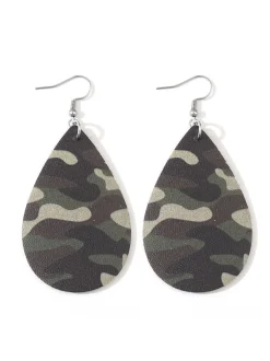 Camouflage PU Leather Teardrop Earrings
