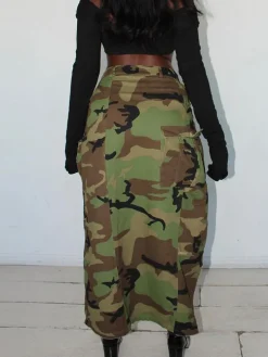 Camouflage Utility Pockets Split Skirt