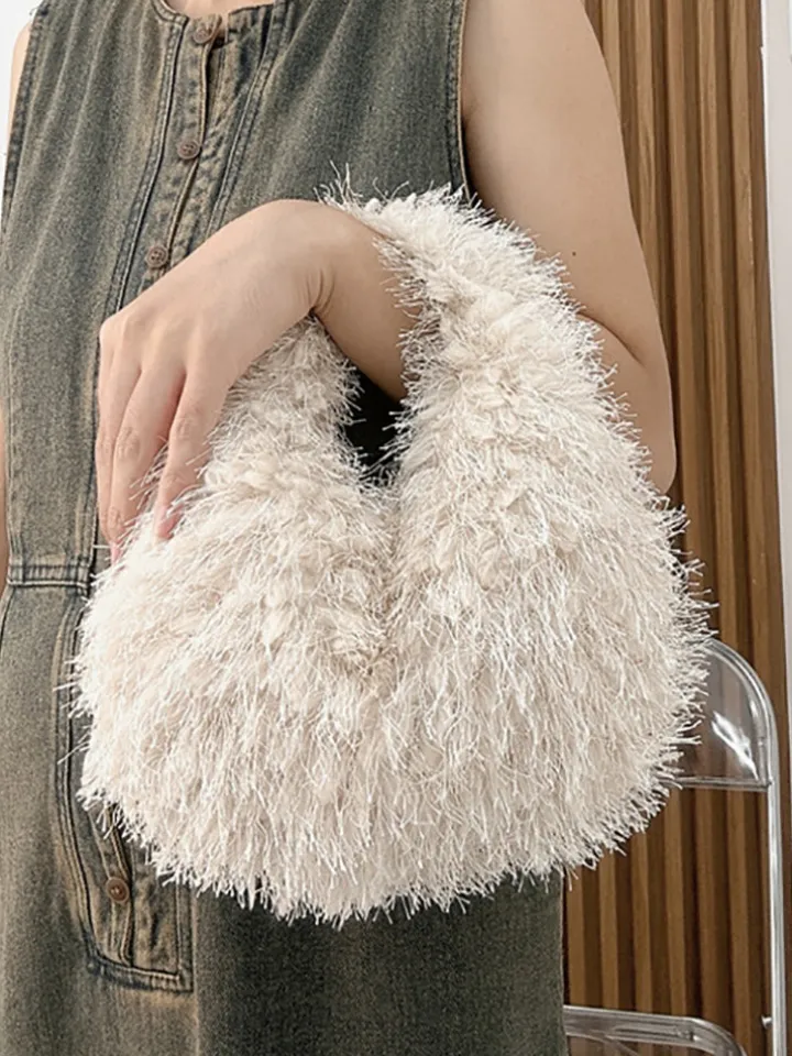 Candy Color Fluffy Fringe Mini Handbag