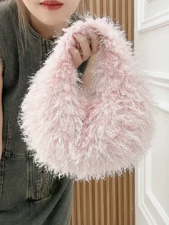Candy Color Fluffy Fringe Mini Handbag