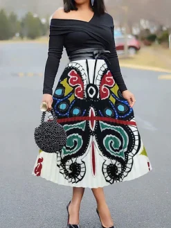 Cartoon Printed High Waist Midi Skirts