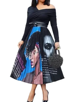 Cartoon Printed High Waist Midi Skirts