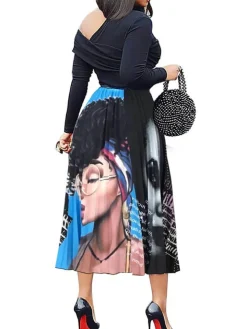 Cartoon Printed High Waist Midi Skirts