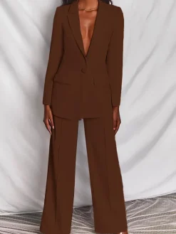 Casual Blazer Long Pants Two Piece Outfits