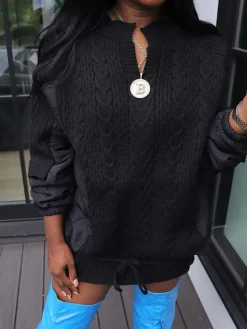 Casual Loose Fit Knit Drawstring Down Jacket Pullover