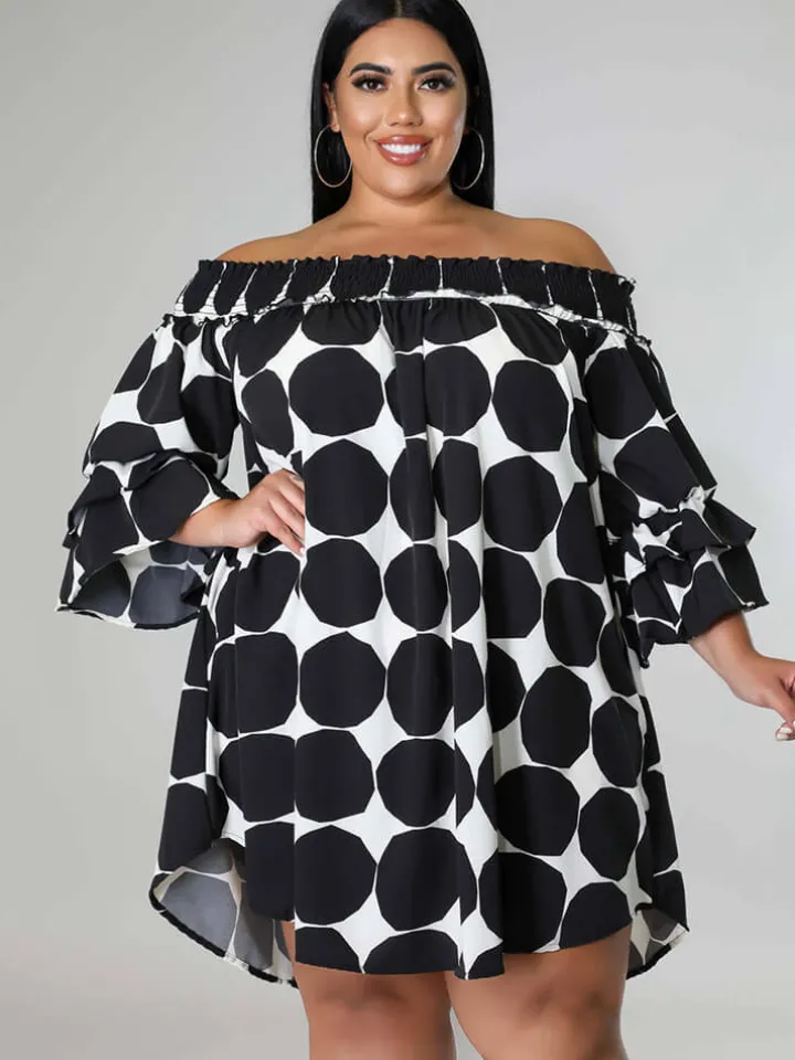 Chiffon Flare Sleeve Printed Mini Dress