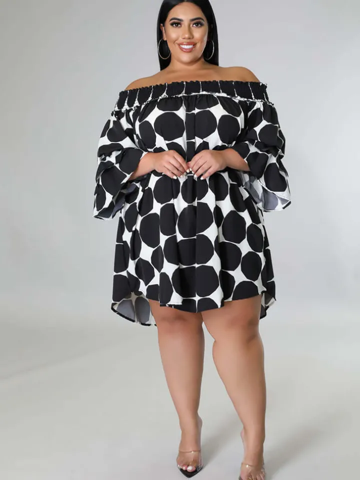 Chiffon Flare Sleeve Printed Mini Dress