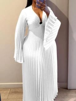 Chiffon V-Neck Pleated Maxi Dress