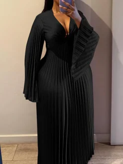 Chiffon V-Neck Pleated Maxi Dress