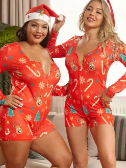 Christmas Print Long Sleeve Romper