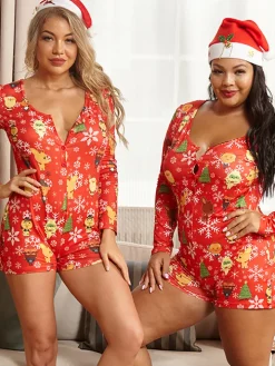 Christmas Print Long Sleeve Romper