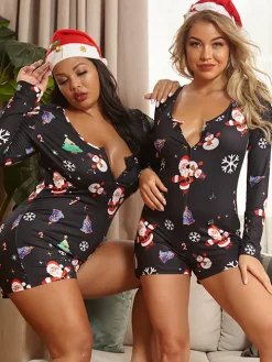 Christmas Print Long Sleeve Romper