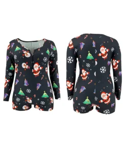 Christmas Print Long Sleeve Romper