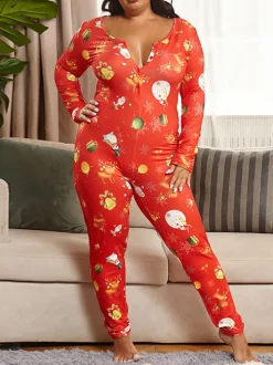Christmas Print Long Sleeve Jumpsuit