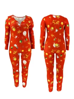 Christmas Print Long Sleeve Jumpsuit
